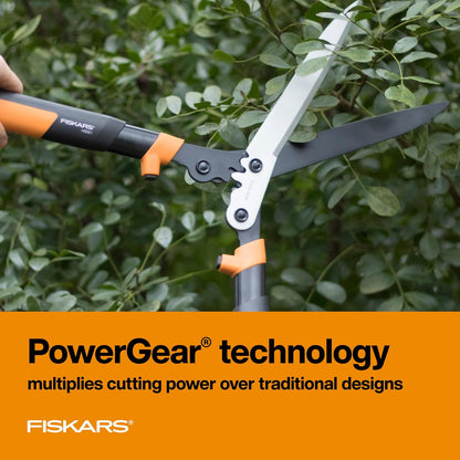 Fiskars - Tijeras de setos de 23 pulgadas, cortadora de arbustos con tecnología PowerGear2 que multiplica la potencia para menos esfuerzo, asas SoftGrip con parachoques que absorben los golpes