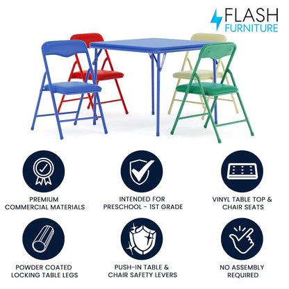 Flash Furniture Set de Mesa Infantil Plegable y 4 Sillas Infantiles Plegables – Conjunto de Mesa con Sillas Multicolor