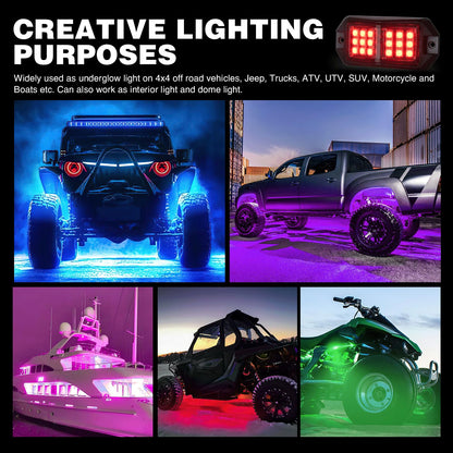 Nilight - Kit de 8 luces LED RGB de roca de 18 luces LED de gran angular con control remoto y aplicación Bluetooth, control dual, multimodos, subido, multicolores, para ATV, UTV, SUV, todoterreno