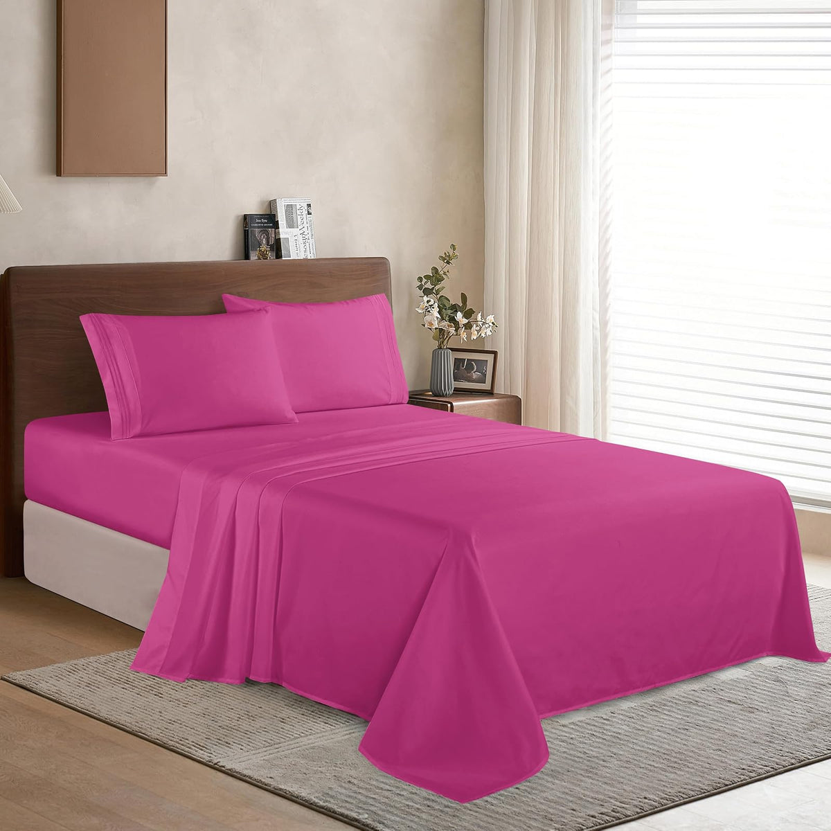 Juego de ropa de cama Elegant Comfort, bolsillo profundo de hasta 16 pulgadas, Moderno, Hot Pink, Doble, 1