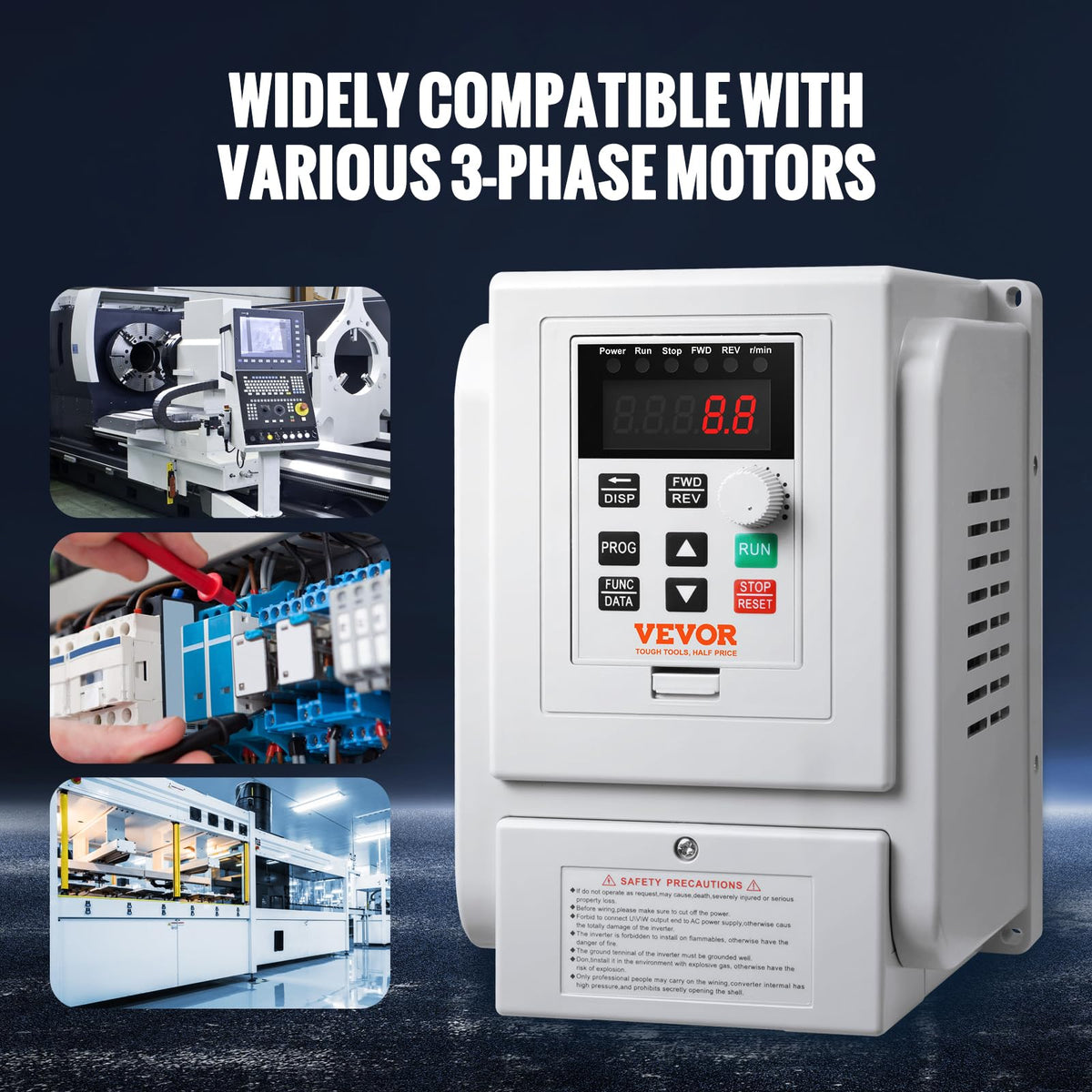VEVOR VFD 3HP, 2.2KW, 10A, 1 fase 220V-240V entrada a 3 fases 220V-240V salida variable, 0-400Hz VFD para control de velocidad del motor de CA