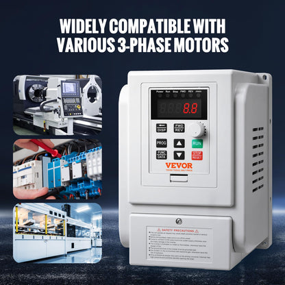 VEVOR VFD 3HP, 2.2KW, 10A, 1 fase 220V-240V entrada a 3 fases 220V-240V salida variable, 0-400Hz VFD para control de velocidad del motor de CA