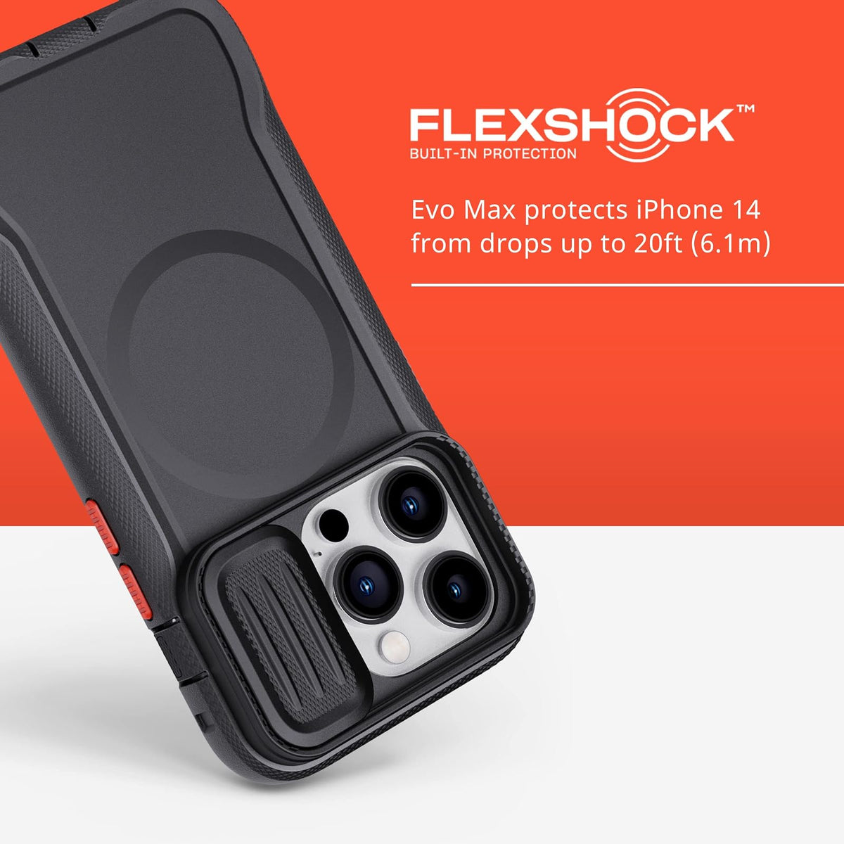 Tech21 EVO MAX - Funda para iPhone 14 Pro, Color Negro | Compatible con MagSafe, Duradera, Absorbente de Golpes, Resistente, con Funda, FlexShock de 20 pies, protección contra caídas múltiples