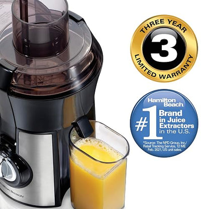 Hamilton Beach 67608Z Extractor de Jugos Big Mouth, Boca Ancha, 800 WATTS, Mediano, Plateado con Negro.