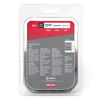 Oregon S44 AdvanceCut - Cadena de sierra de repuesto para barras guía de 12 pulgadas, 44 eslabones de transmisión, paso: 3/8 pulgadas de baja vibración, calibre 0.50 pulgadas, se adapta a varios modelos Stihl, gris
