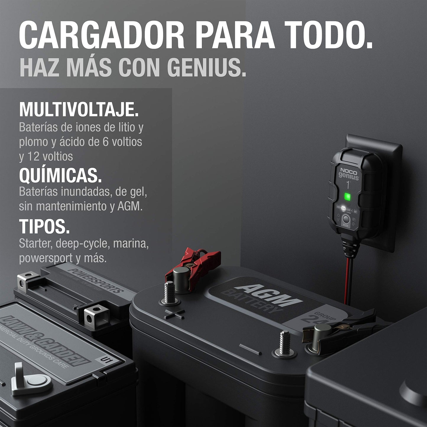 NOCO GENIUS1: Cargador de batería Inteligente 6V/12V 1A – Mantenedor automático, Cargador Lento y desulfatador con protección contra sobrecarga y compensación térmica – para baterías Plomo y Litio