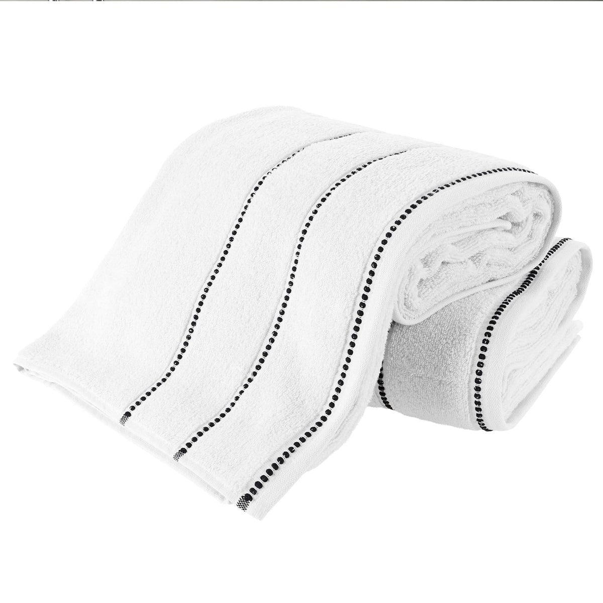 Bedford Home 67-0036-W Luxury Cotton Towel Set, 2 Piece Bath Sheet Set, Quick Dry, Soft and Absorbent, White/Black