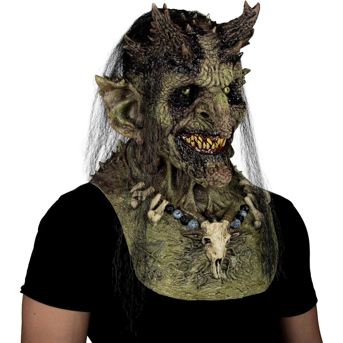 Ghoulish Productions Máscara De Látex Priestess of Hell, Accesorio Látex Cosplay Bruja Verde, Disfraz Aterrador para Halloween y Fiestas Temáticas, Cosplay Witch Guardiana, Diseño Artesanal Head Mask