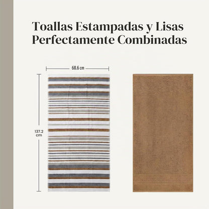Modern Threads Pax - Juego de 6 Toallas Reversibles teñidas de Hilo Jacquard – Toallas de baño, Toallas de Mano y paños – súper absorbentes y de Secado rápido, 100% algodón Peinado, Mostaza
