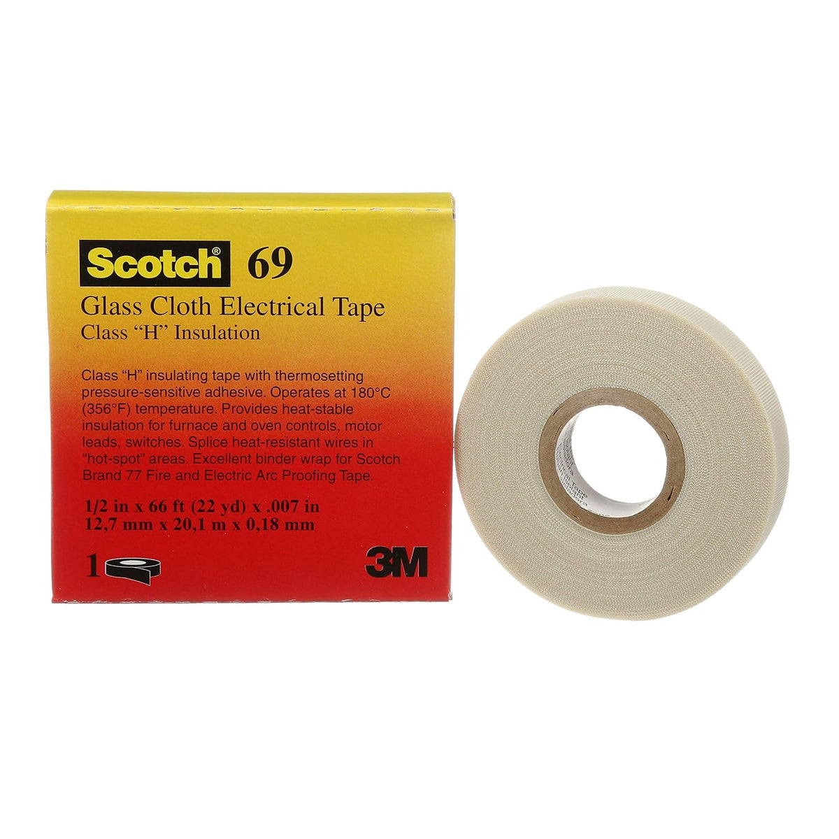 3M Cinta de Tela de Vidrio Eléctrica 69 Blanca - 1 - 2 in x 66 ft