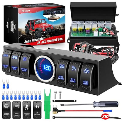 Nilight Panel de Interruptor 6 Vías 12V CC con Relé y Control de Circuito para Jeep Wrangler JK JKU 2007-2018