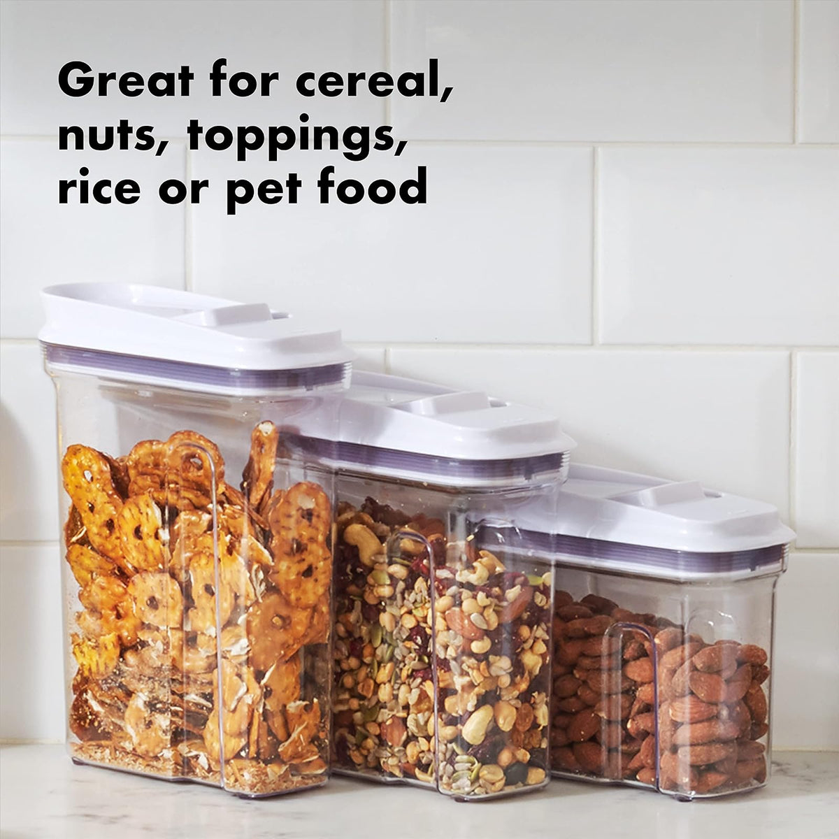 Oxo 11247400 11247400 mlNYK Mini All Purpose Dispenser, 1.1 litros, Blanco | Sello de una sola prensa, boquilla de fácil verter, dos juntas de silicona, tapa abierta, ideal para frijoles, granola