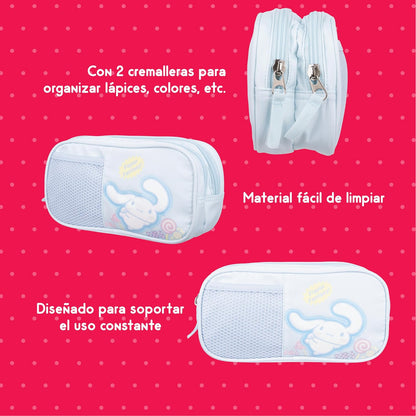 Ruz Lapicera Doble Casual | Cinnamoroll | 100% Poliéster | Bolso Escolar para Niños con Múltiples Bolsillos y Cierre de Cremallera | Recomendado desde 3 años