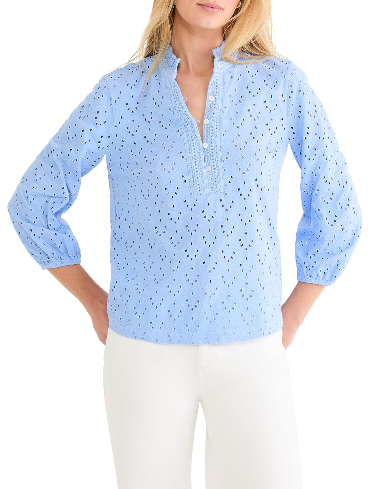 Nic+Zoe - Playera de Punto con Ojales para Mujer, Blanco Papel, M