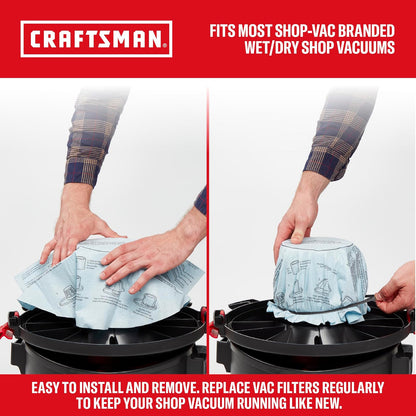 CRAFTSMAN 38766 Wet Dry Vac Filter, Reusable Dry Filter for Shop Vacuums, 3-Pack