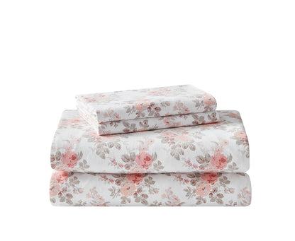 Laura Ashley - Juego de sábanas Queen, Ropa de Cama de Franela de algodón, Cepillado para Mayor suavidad y Comodidad (Lisalee Pink, Queen)