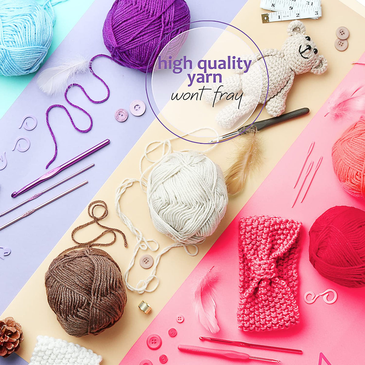 Madejas de hilo acrílico, 12 x 50 g, 1200 yardas, hilo para ganchillo suave, para tejer y manualidades, hilo multicolor para manualidades y adultos, paquete de 12