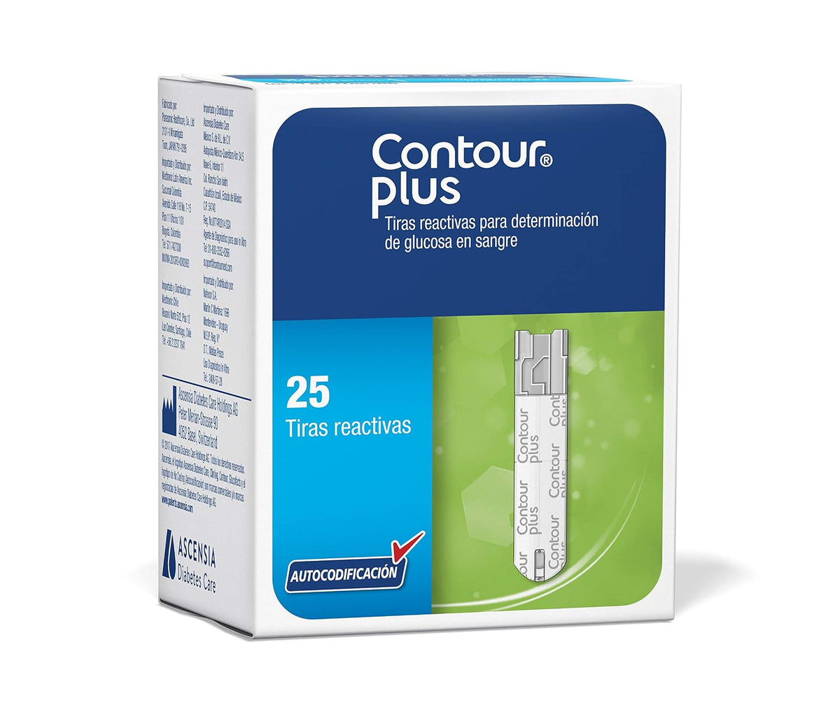 Contour Plus Tiras Reactivas Para Determinación De Glucosa En Sangre De 25´S, Color, 25 Count, Pack Of/Paquete De