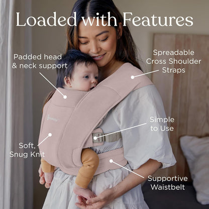 Ergobaby Embrace - Portabebés para recién nacidos a niños pequeños, portabebés transpirables para el verano, elementos esenciales acogedores (7-25 libras), punto Ponte, color rosa rubor