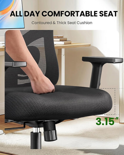 Marsail Silla ergonómica de malla de oficina con respaldo alto, soporte lumbar ajustable con reposacabezas abatible con brazos elevables, silla giratoria para computadora para personas grandes y altas