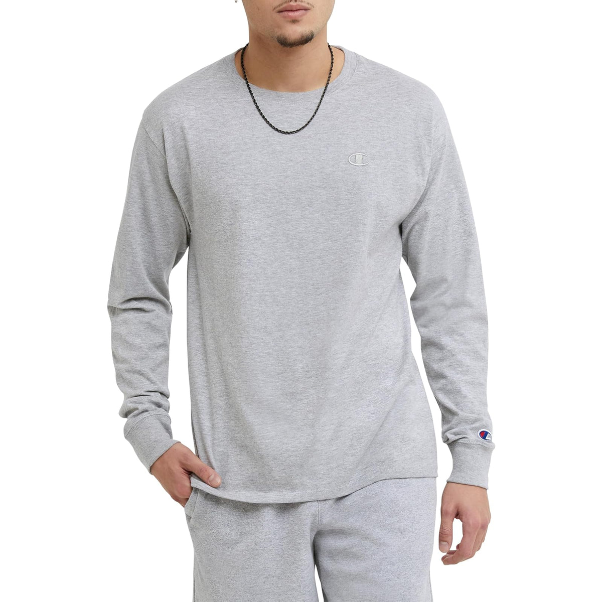 Champion Playera de Manga Larga, Playera con Logotipo, Playera clásica con Logotipo Camiseta para para Hombre - OXFORD GRAY - CH