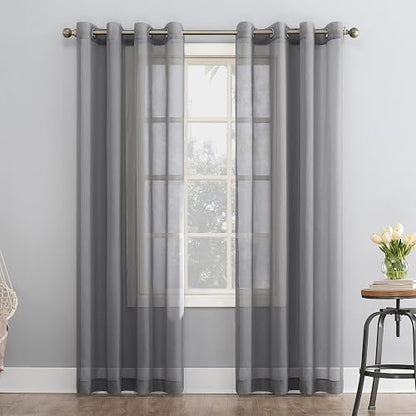 No. 918 - Panel de cortina Emily Sheer Voile con ojales, 59 x 95 pulgadas, gris antracita