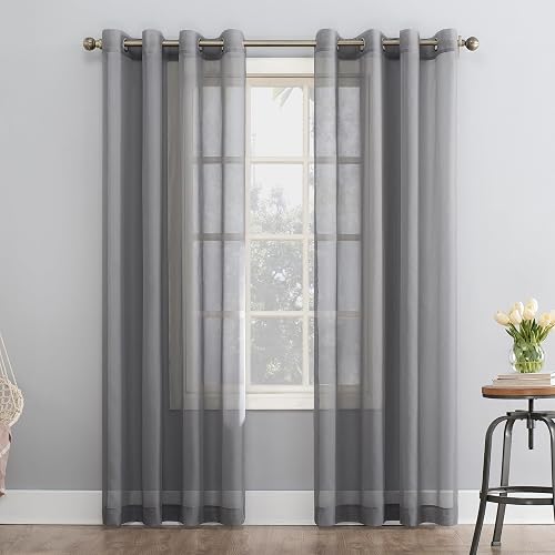 No. 918 - Panel de cortina Emily Sheer Voile con ojales, 59 x 95 pulgadas, gris antracita