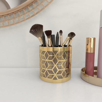 Deco 79 - Vaso geométrico de metal con diseño tallado con láser, 4 x 4 x 4 pulgadas, dorado