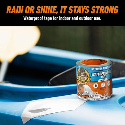 Gorilla Cinta impermeable para parche y sellado, cinta blanca, 4 x 10 pies (paquete de 1) – Sello permanente resistente a la intemperie para fugas y reparaciones