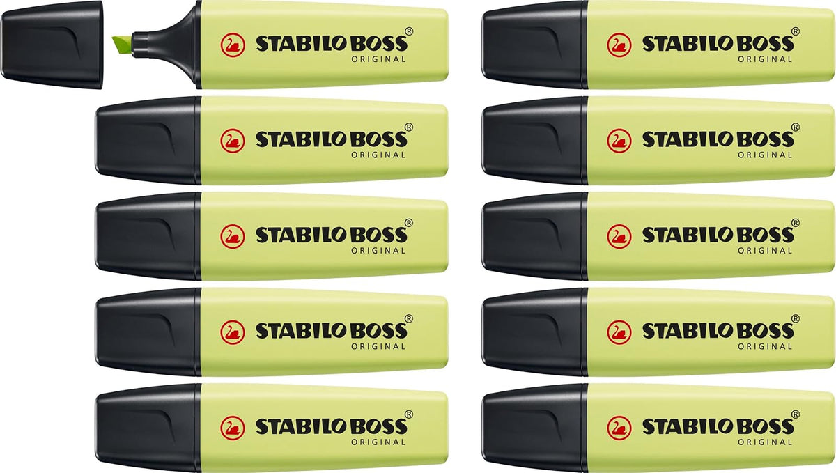 STABILO BOSS Original Pastel Resaltador, Punta Biselada, Paquete de 10 - Dash of Lime