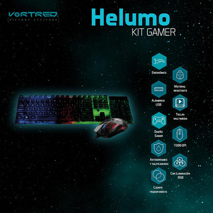 Perfect Choice Kit Mouse y Teclado Gamer Alámbrico iluminación RGB V-930723 Helumo VORTRED