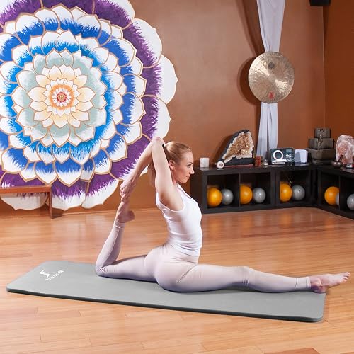 ProsourceFit - Esterilla extra gruesa para yoga y pilates de 1,3 cm (1/2 pulgada) o 2,5 cm (1 pulgada), 180 cm de largo, alta densidad, con espuma cómoda y correa de transporte, color púrpura