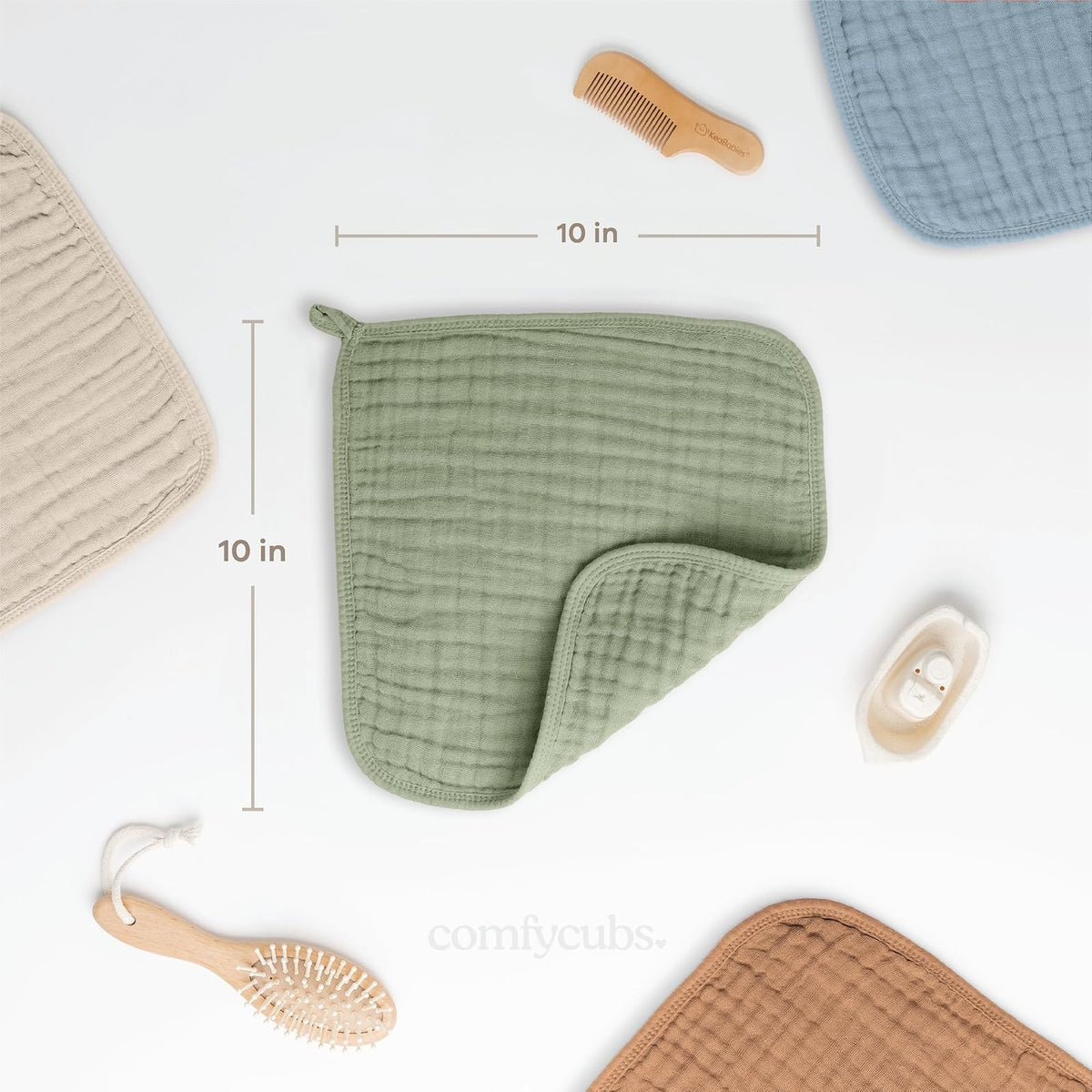 Comfy Cubs Toallitas de Muselina para Bebé (Paquete de 10), Toallas Suaves de 6 Capas de Algodón para Piel Sensible, Grandes, Absorbentes y Delicadas Multicolor Niño