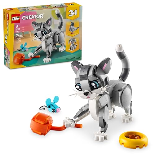 LEGO® Creator 3en1 Gato Juguetón Juguete con Animales, transformable en Figura de Perro o Paloma, Set de construcción, Regalo de cumpleaños para niñas y niños de 8 años o más 31163