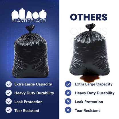 Plasticplace 55-60 gallon Trash Bags, 2.0 Mil, 38"W x 58"H, Black, 100/ Case