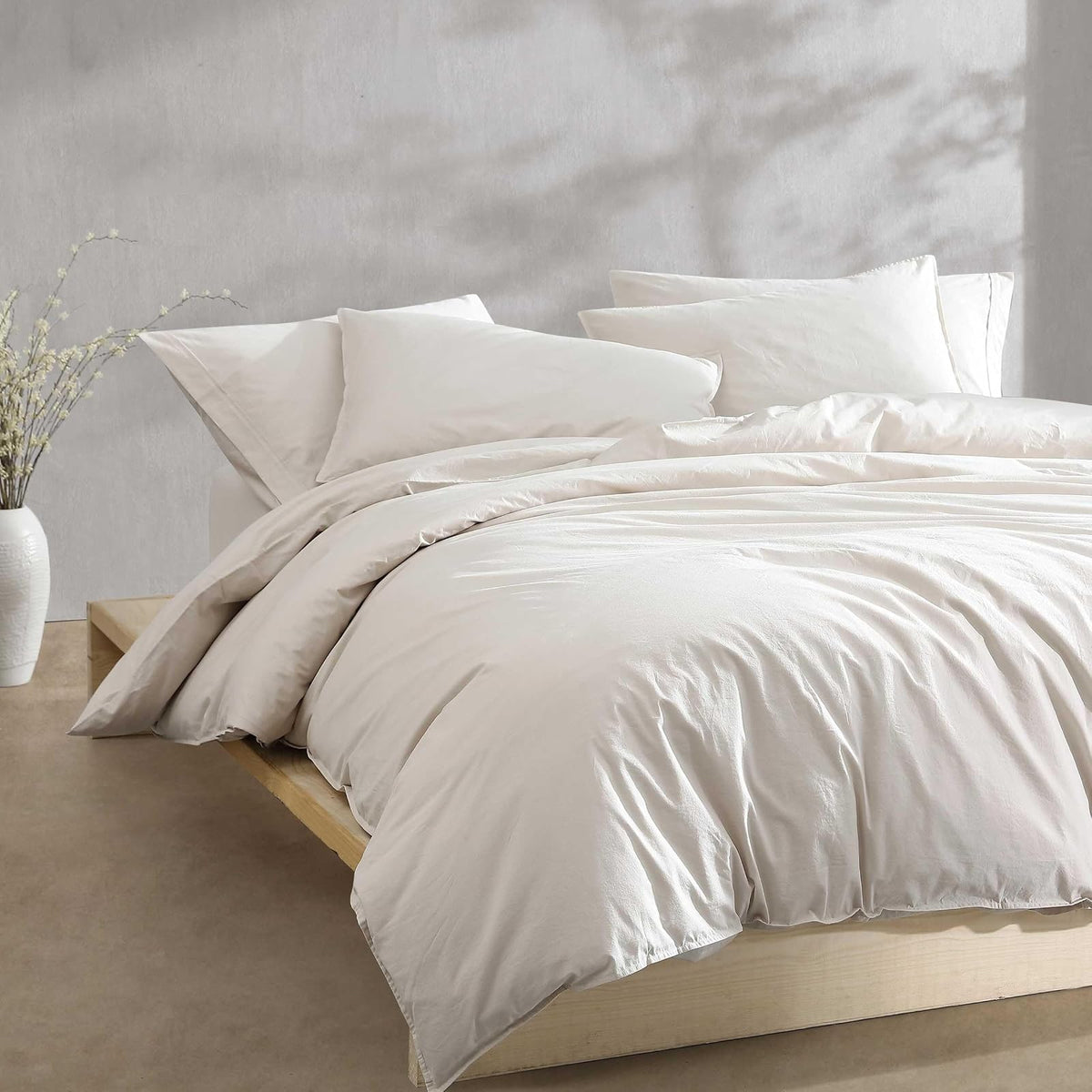 Calvin Klein - Juego de Funda de edredón de algodón Moderno, Ropa de Cama de percal Lavado con Fundas a Juego, decoración acogedora del hogar, Certificado Oeko-Tex (percal Lavado, Beige Claro, Queen)