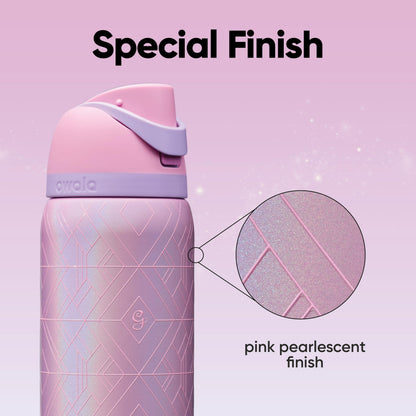 Owala Wicked FreeSip - Botella de agua aislada de acero inoxidable con pajita para deportes y viajes, botella de agua deportiva sin BPA, 32 onzas, Glinda (rosa)