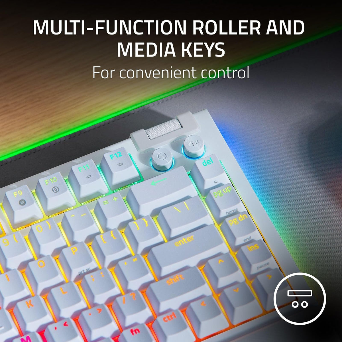 Razer V4 75% - Teclado mecánico Gaming Chroma RGB White Edition | Diseño intercambiable en caliente, compacto y duradero, Chroma RGB, MF Roller & Media Keys, cómodo reposamuñecas