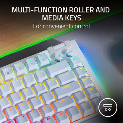 Razer V4 75% - Teclado mecánico Gaming Chroma RGB White Edition | Diseño intercambiable en caliente, compacto y duradero, Chroma RGB, MF Roller & Media Keys, cómodo reposamuñecas