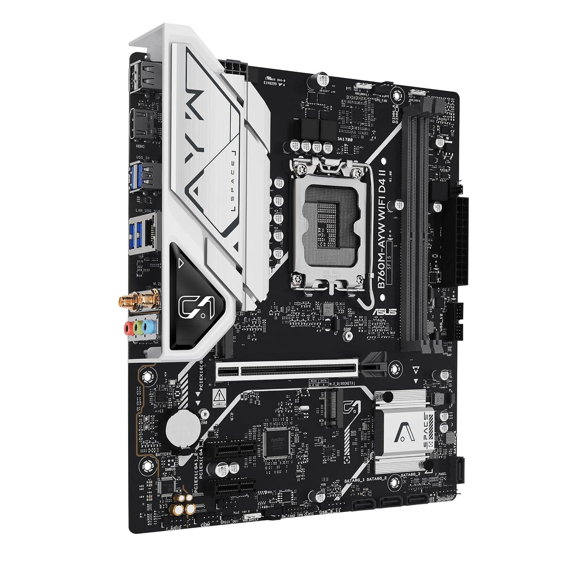 ASUS B760M-AYW WiFi D4 II Placa Base microATX Intel B760 LGA 1700 | Compatibilidad PCIe 5.0 x16, dos ranuras M.2, DDR4, Realtek 2.5Gb Ethernet, Wi-Fi 6, HDMI, USB frontal 5Gbps