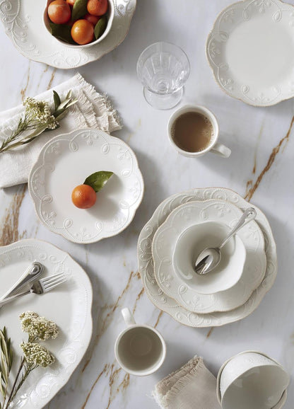 Lenox French Perle Tidbit Plato, Puesto de mesa de 4 piezas, Off - Blanca