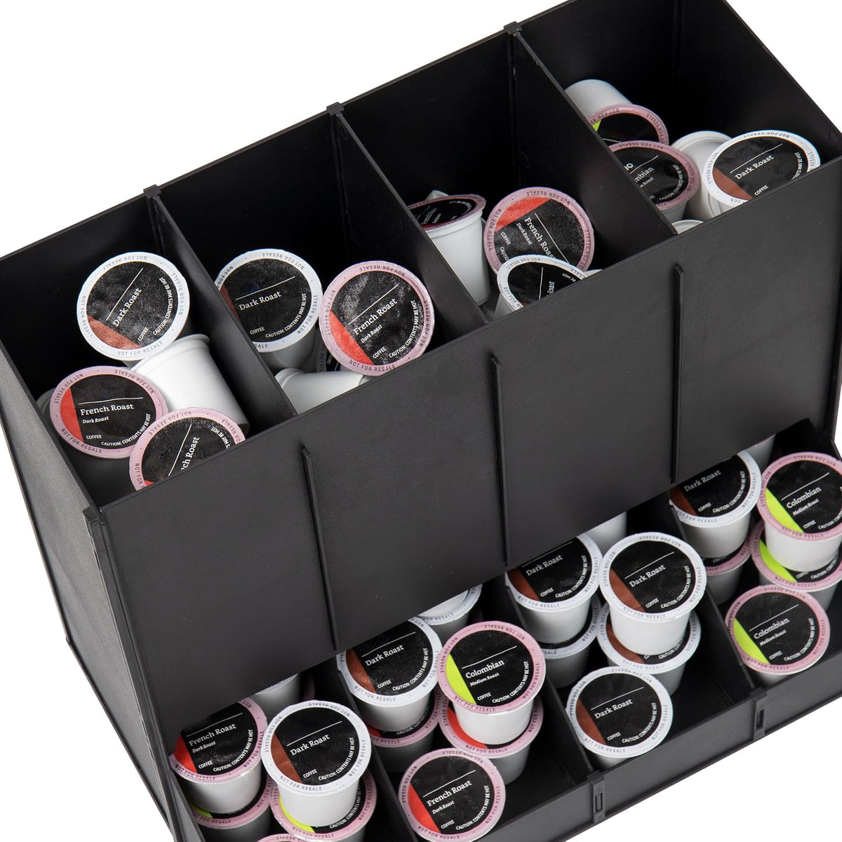Mind Reader 4-Compartment Single Serve Coffee Pod Dispenser, 120 Pod Capacity, Breakroom, 14.5" L x 9" W x 12.25" H, Black