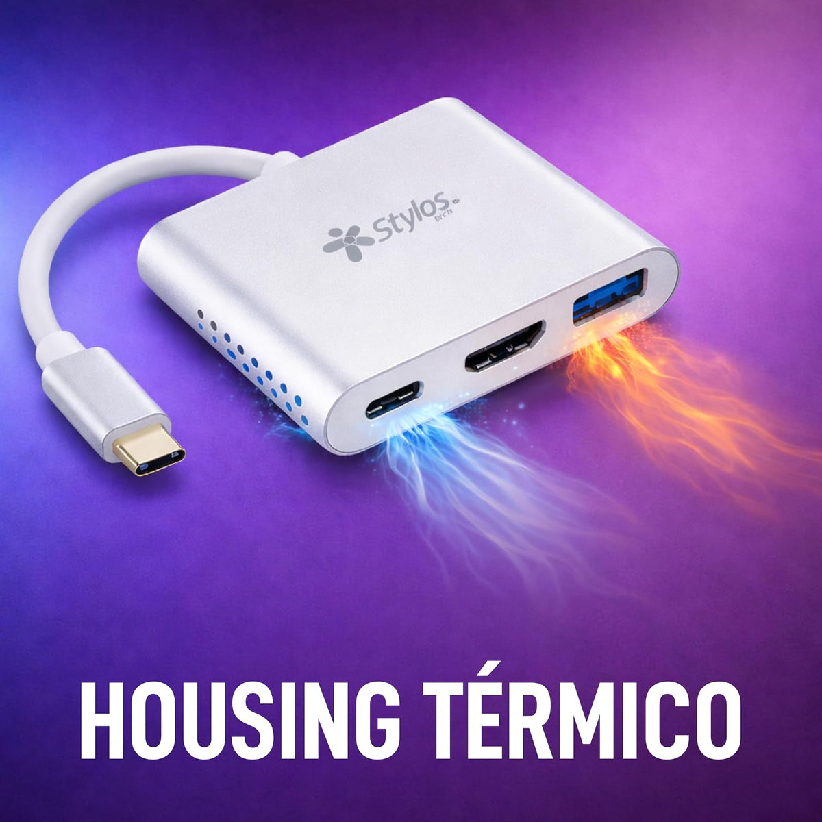 Hub 3 en 1 Adaptador Tipo C a HDMI, USB y Tipo C Stylos Tech