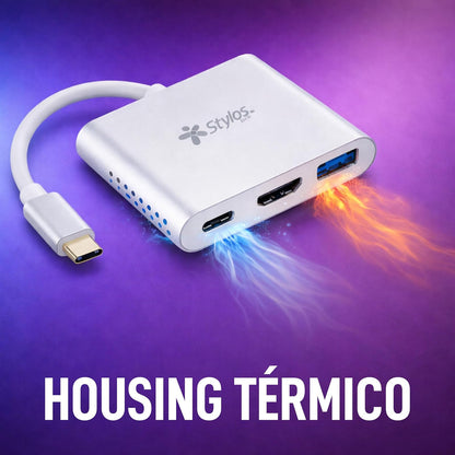 Hub 3 en 1 Adaptador Tipo C a HDMI, USB y Tipo C Stylos Tech