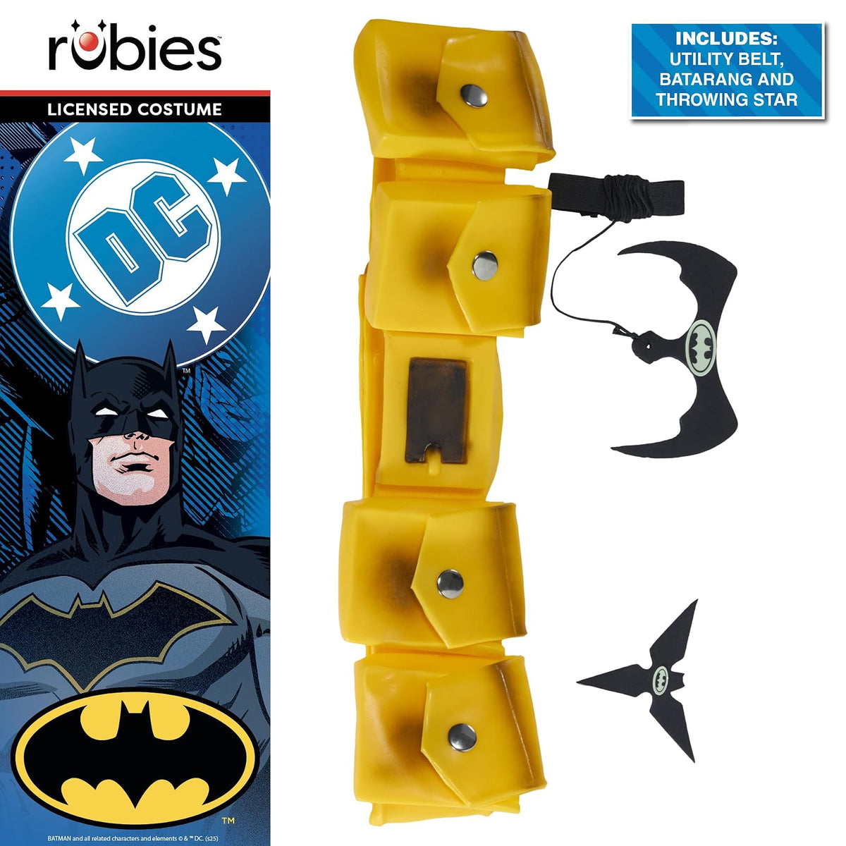 Rubies - Cinturón utilitario de Batman amarillo con equipo de murciélago