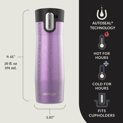 Contigo AUTOSEAL West Loop - Taza de viaje de acero inoxidable aislada al aspiradora con tapa fácil de limpiar, 20 onzas, paquete de 2