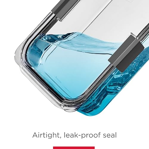 Rubbermaid Recipientes de almacenamiento de alimentos con tapas para almuerzo, preparación de comidas y sobras, aptos para lavaplatos, 1.3 tazas, transparente/gris