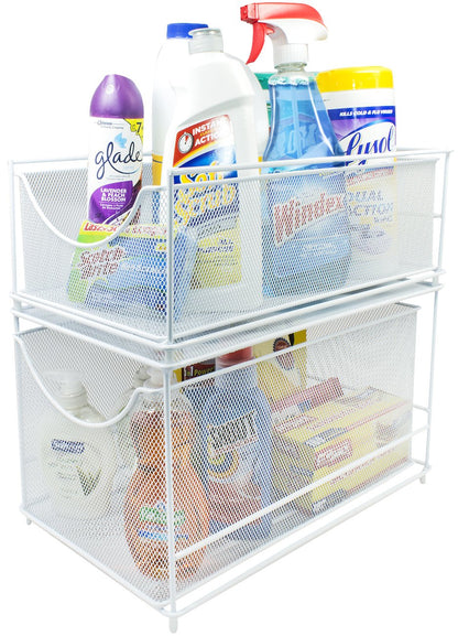 Sorbus® Cabinet Organizer Set—Mesh Storage Organizer with Pull Out Drawers—Ideal for Countertop, Cabinet, Pantry, Under the Sink, Desktop and More (White 2 Drawer)