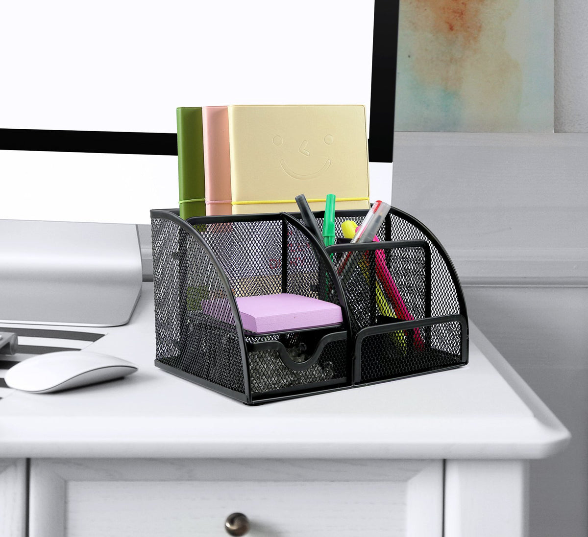 greenco Malla Suministros de Oficina Organizador de computadora Caddy, 6 compartimentos, color negro