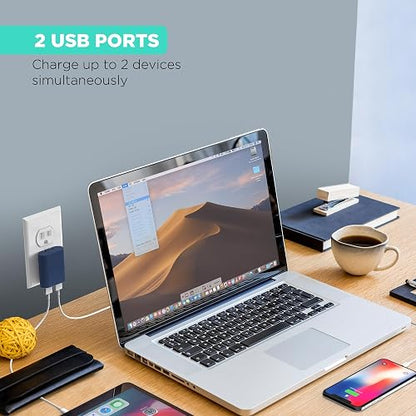 Cargador de Pared USB iHome de 2 Puertos: Cargador USB Multipuerto AC Pro, Adaptador de Enchufe USB y Bloque de Carga para Teléfono, Enchufe de Pared USB Doble